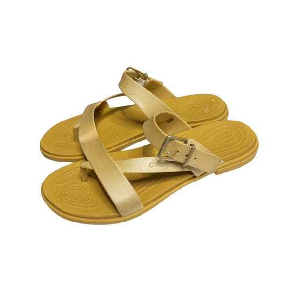 Crocs Tulum Toe Post Sandals Sz 7 Beige Buckle Iconic Comfort Thong Slides Women - Picture 3 of 11